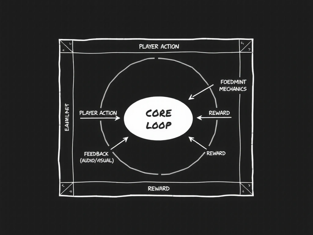 Hand-drawn blueprint showing game core loop diagram